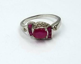 Ruby (heat treated) & rhodium plated sterling silver ring