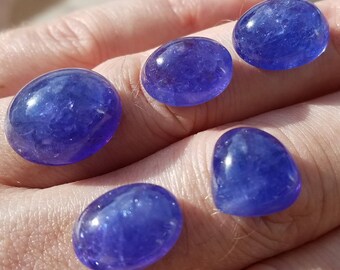 Tanzanite Cabs; Lot of Blue Natural Tanzanite Cabochons; #5 cabs of varying shades and sizes, total = 85.75 cts