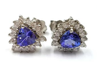 Tanzanite Earrings; Natural Tanzanite Stud Earrings, 1.21 Carats; Sterling Silver