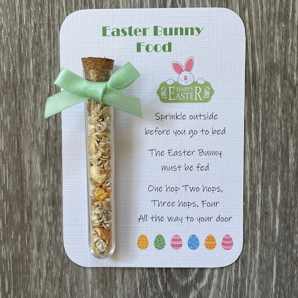 Magic Easter Bunny food tube with card and poem, Easter gift (GREEN BOW) please check the size!!