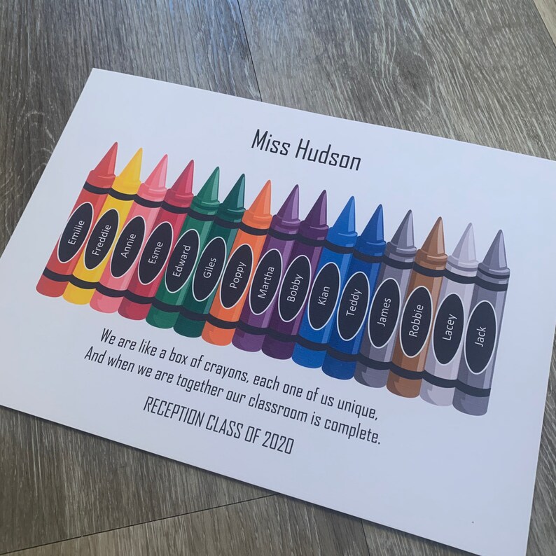 Personalised Teacher Crayon Print Teacher Gift Present End Etsy UK