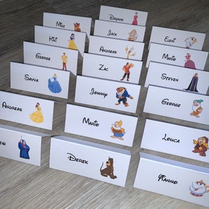 Coloured Disney place cards, Disney wedding, magical, fairy tale