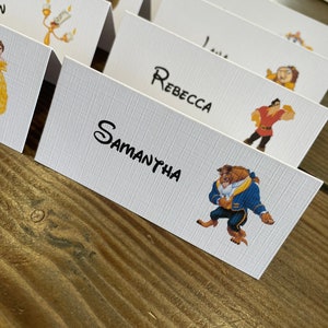 Beauty and the beast, coloured Disney place cards, Disney wedding, magical, fairy tale