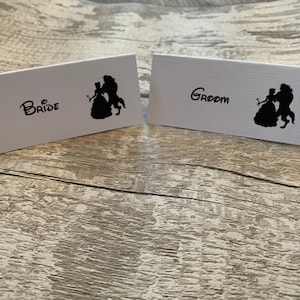 Personalised Disney place cards, Disney wedding, magical, beauty and the beast