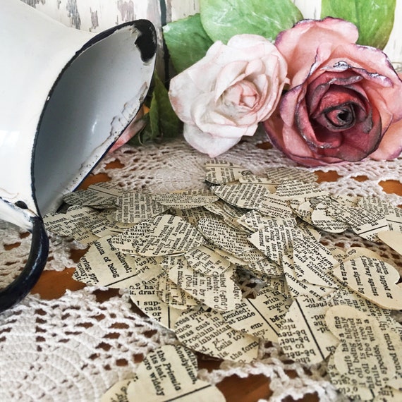 Vintage Dictionary Heart Confetti Romantic Heart Confetti Etsy
