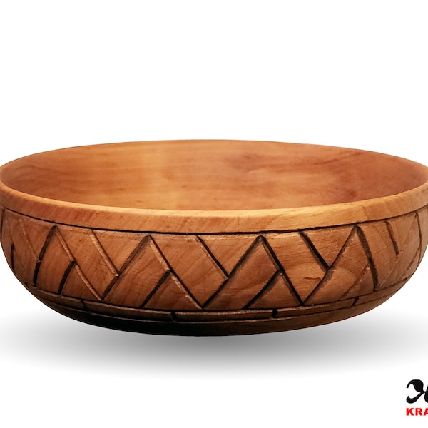 Wooden carved bowl [ viking age medieval wood decorated painted for food natural tableware kitchen stuff style design norse simple round ]