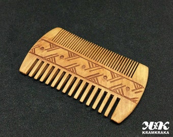 Comb for the beard - wooden hand-decorated in style of Scandinavian Vikings