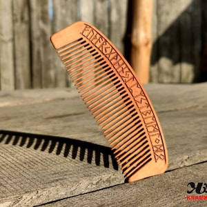 Futhark wooden comb - hand-decorated in the style of Scandinavian Vikings Futhark Elder [ runes viking age alphabet norse beard hair ]