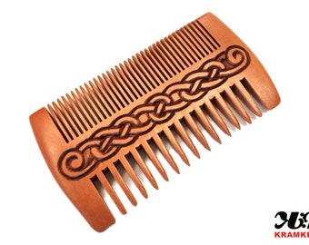 Comb for the beard - wooden hand-decorated in style of Scandinavian Vikings