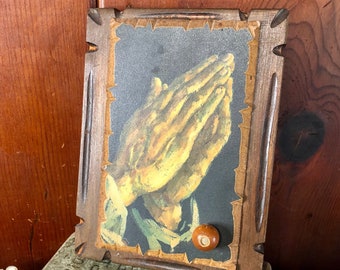 Rare Musical Plaque / Wood Prayer Hands Religious Art / Music Hymn Decor