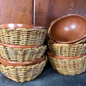 12 Piece Set / 6 Wicker Baskets with 6 Bowls / Primitive Tribal Kitchen Decor
