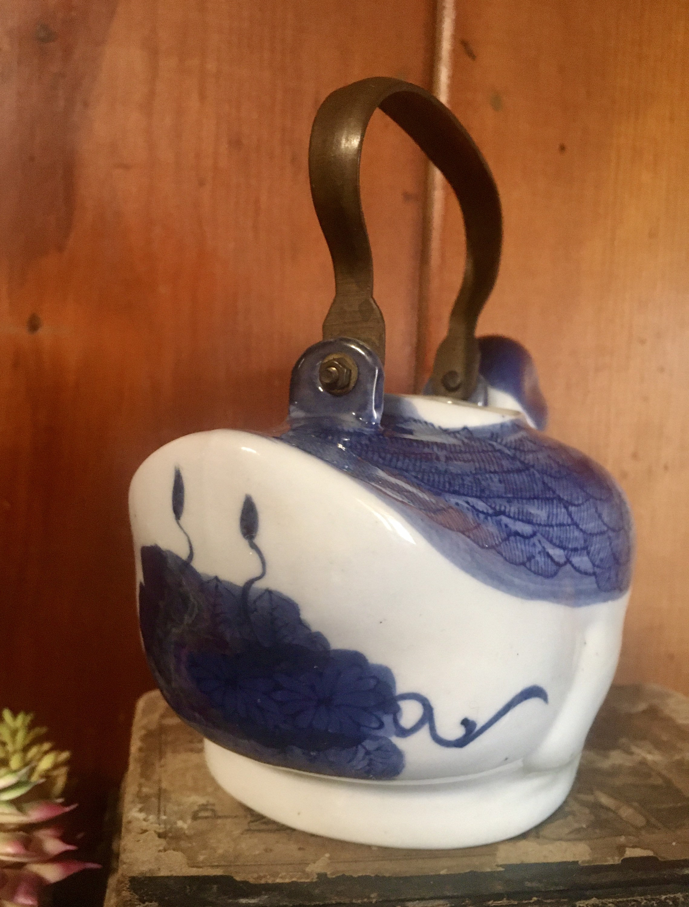 Vintage Ceramic Duck Teapot With Metal Handle / Blue White Etsy