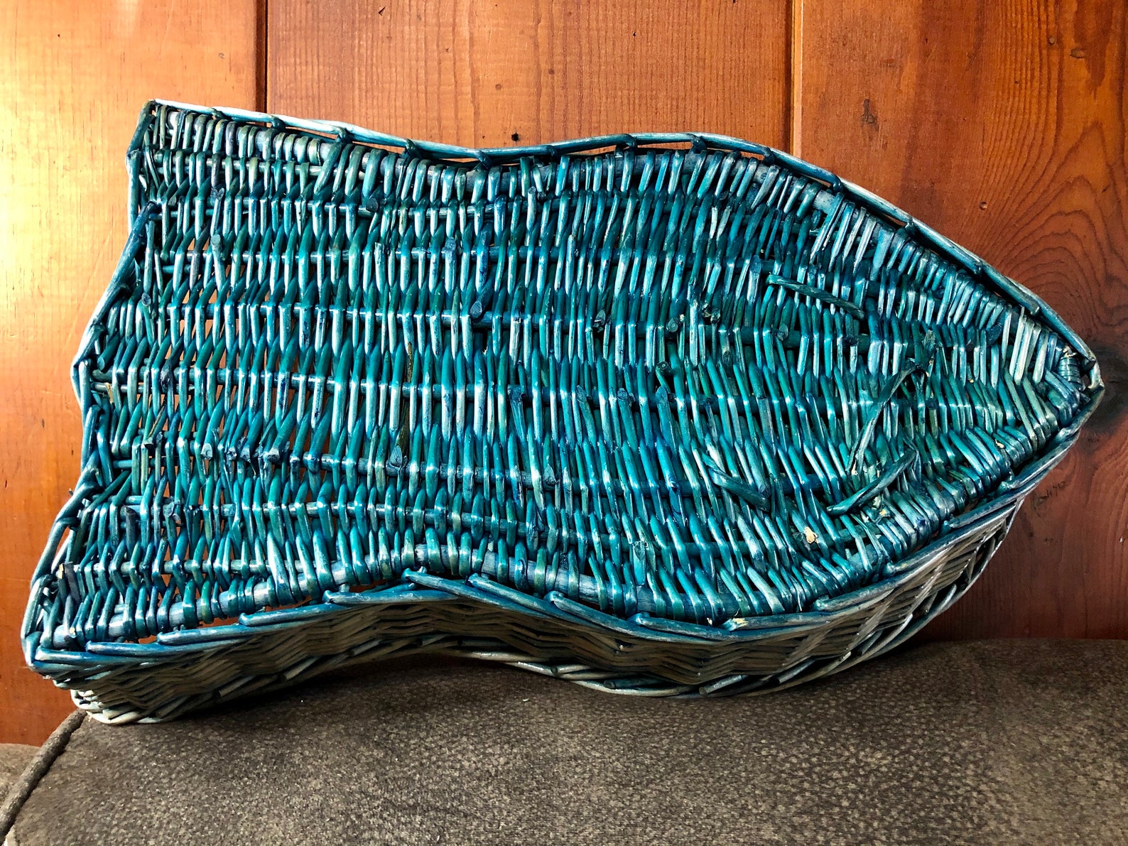 Amazing Blue Wicker Fish Basket / Large Serving Tray With Dip Etsy