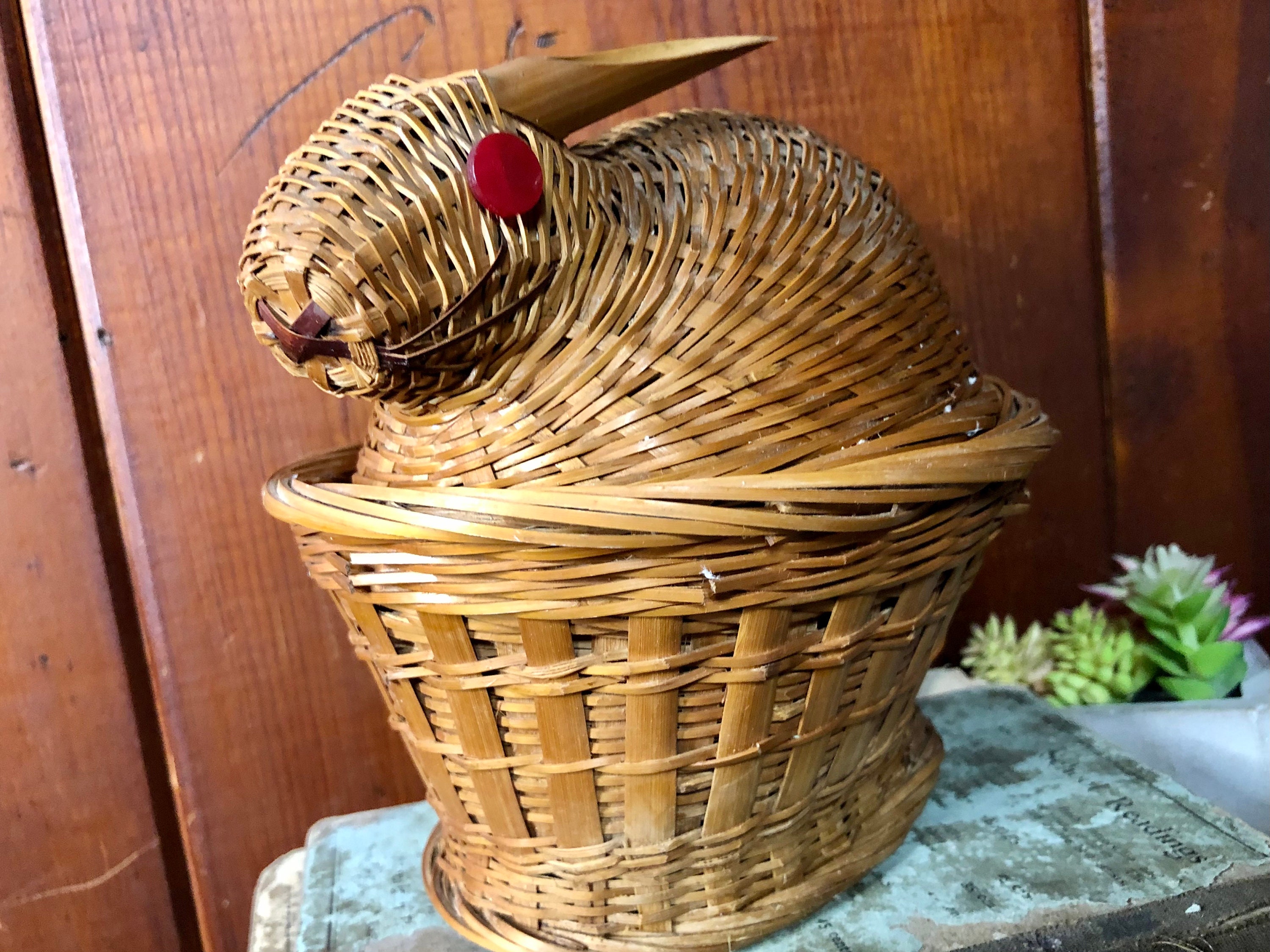 Adorable Wicker Bunny Basket / Unique Storage / Jungalow Decor Etsy