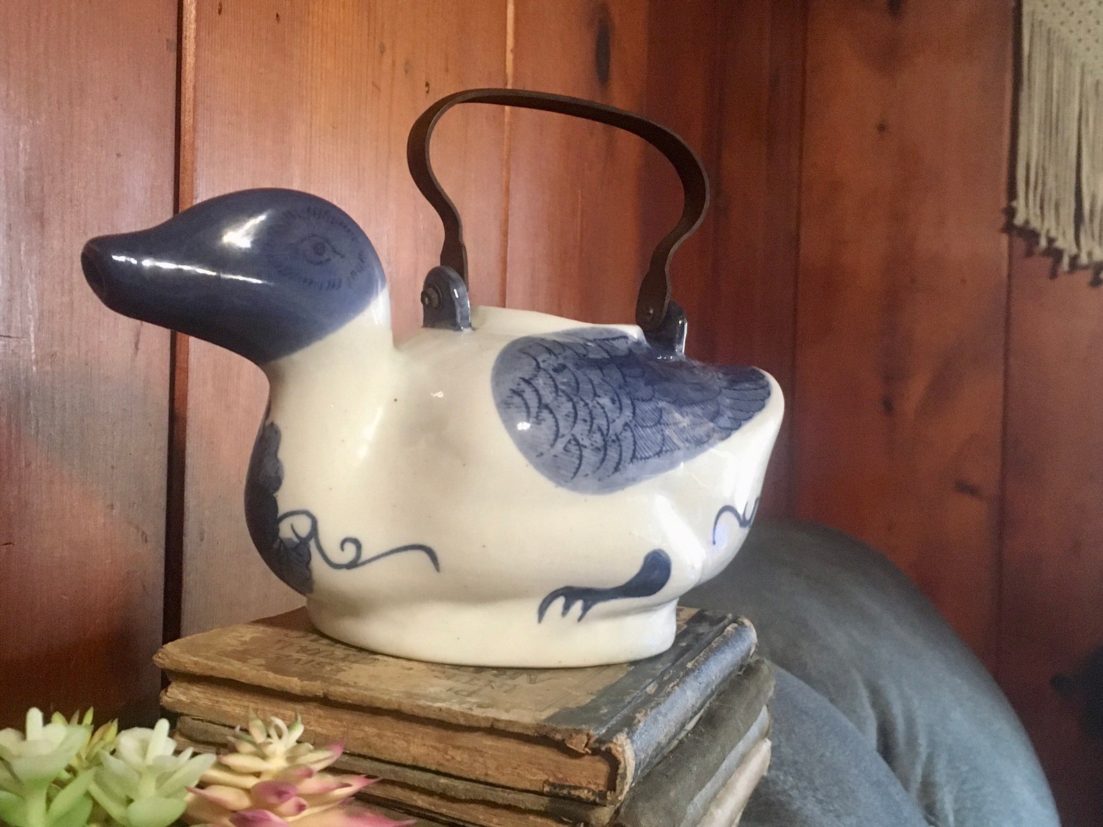 Vintage Ceramic Duck Teapot With Metal Handle / Blue White Etsy