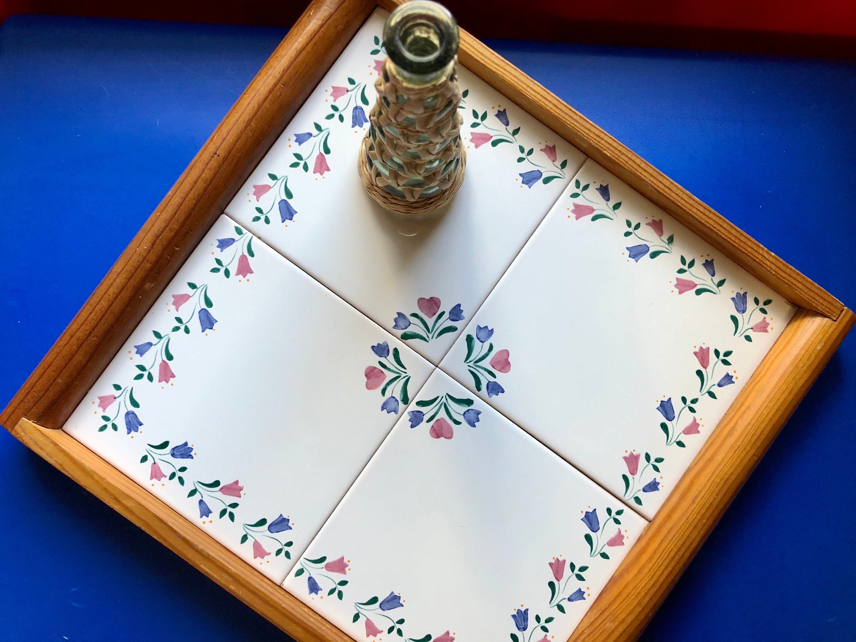 Lovely Floral Vintage Tile Serving Tray / Handmade in Portugal