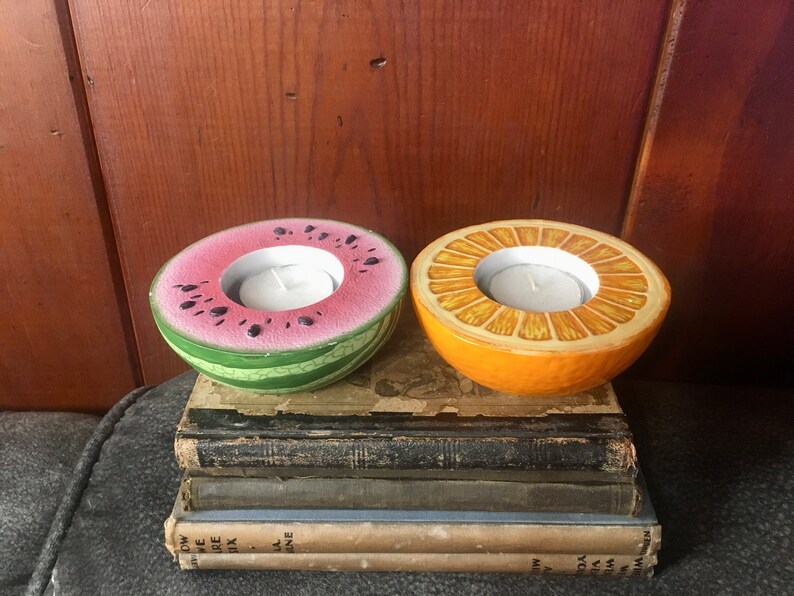 Set of 2 Cute and Kitschy Fruit Candle Holders / Partylite Etsy