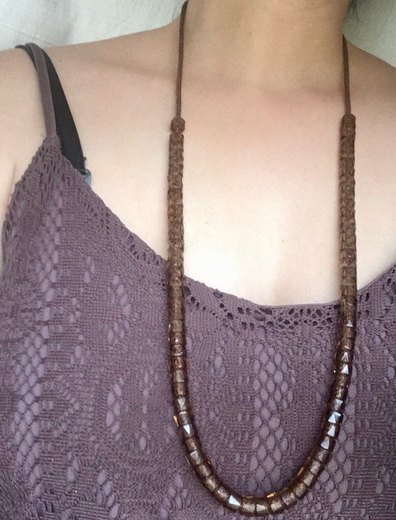 Sophisticated Vintage Amber Colored Beaded Necklac