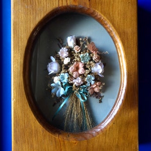 Large Shadowbox with Silk and Dried Flower Bouquet / Floral and Feminine Decor