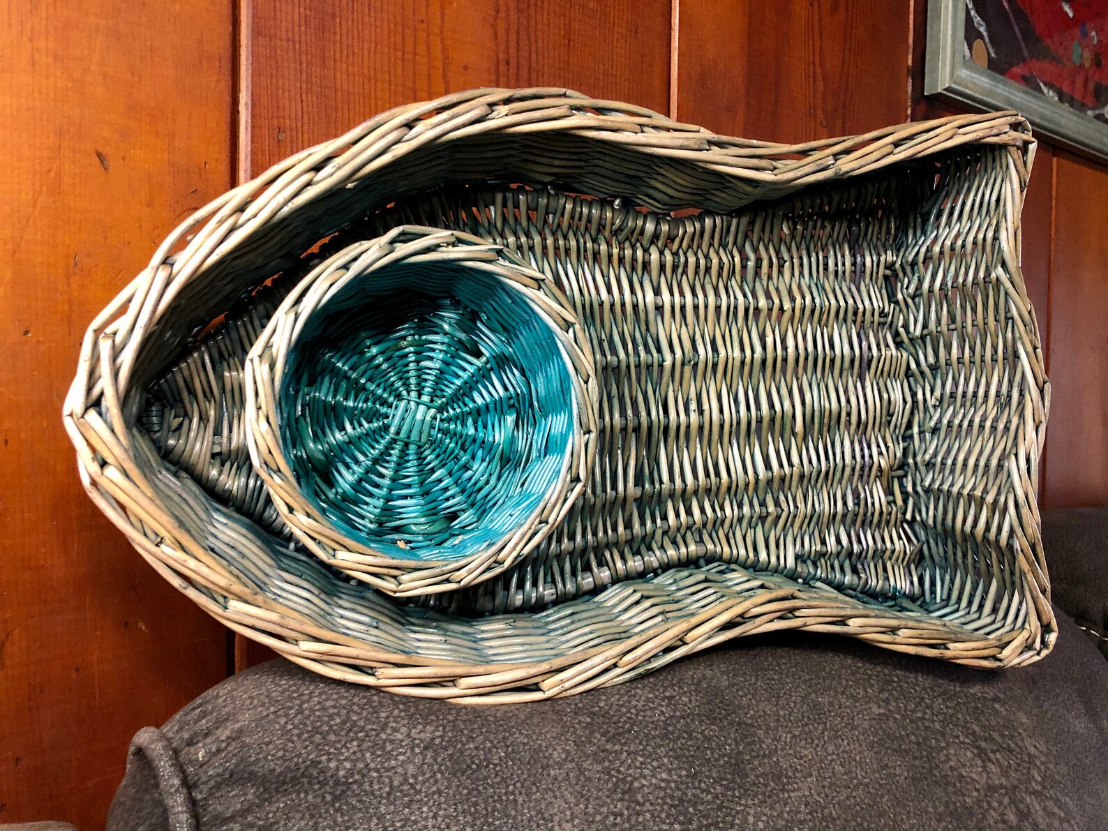 Amazing Blue Wicker Fish Basket / Large Serving Tray With Dip Etsy