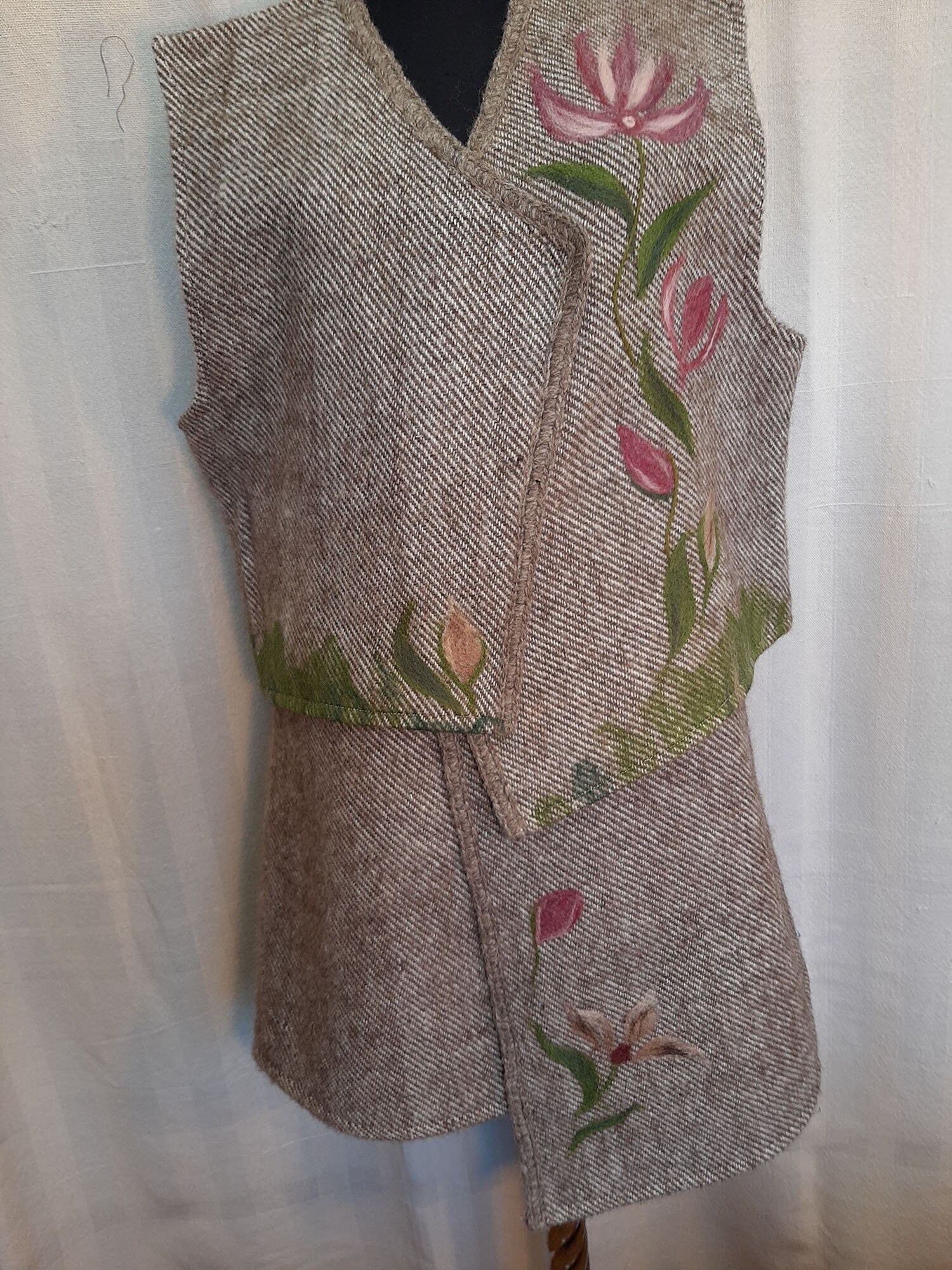 Woolen Set of Vest and Skirt, Asymmetrical, Natural Color of