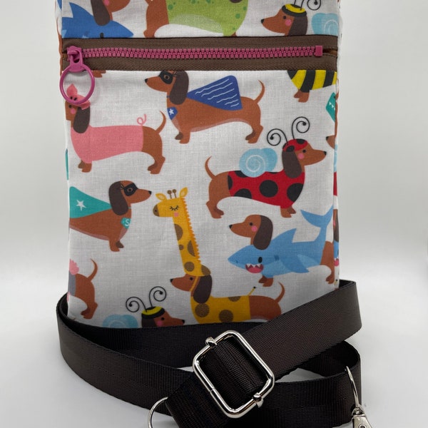 Dachshunds in Costume Adjustable and Reversible Crossbody Handbag