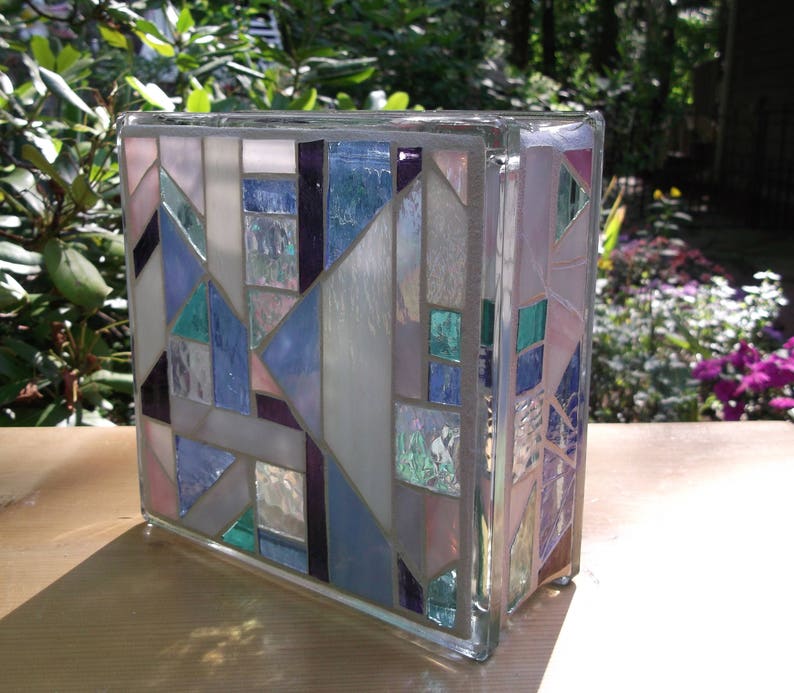Mosaic Stained Glass Block Abstract Lamp Light Etsy