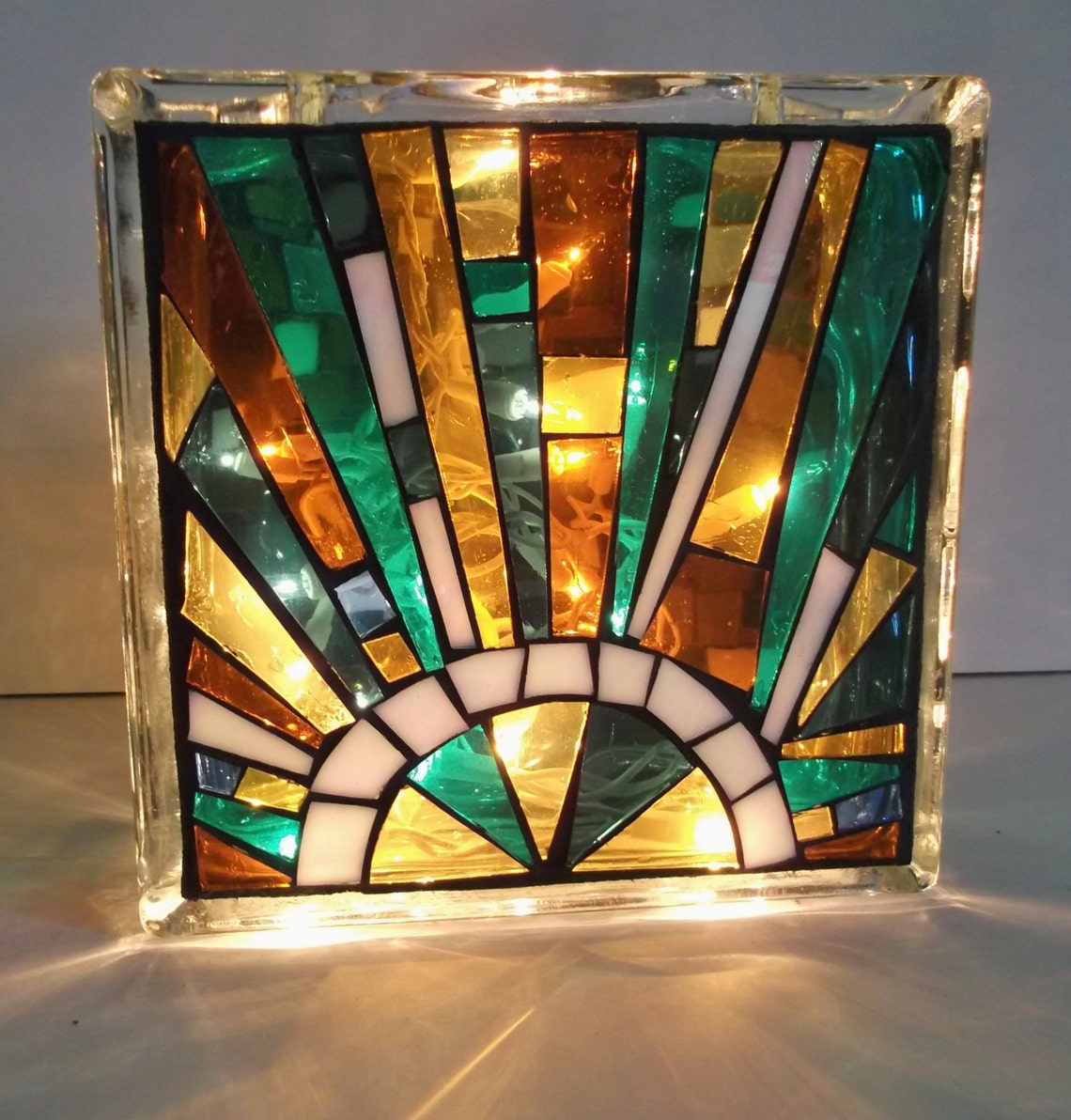 Stained Glass Mosaic Glass Block Light Etsy