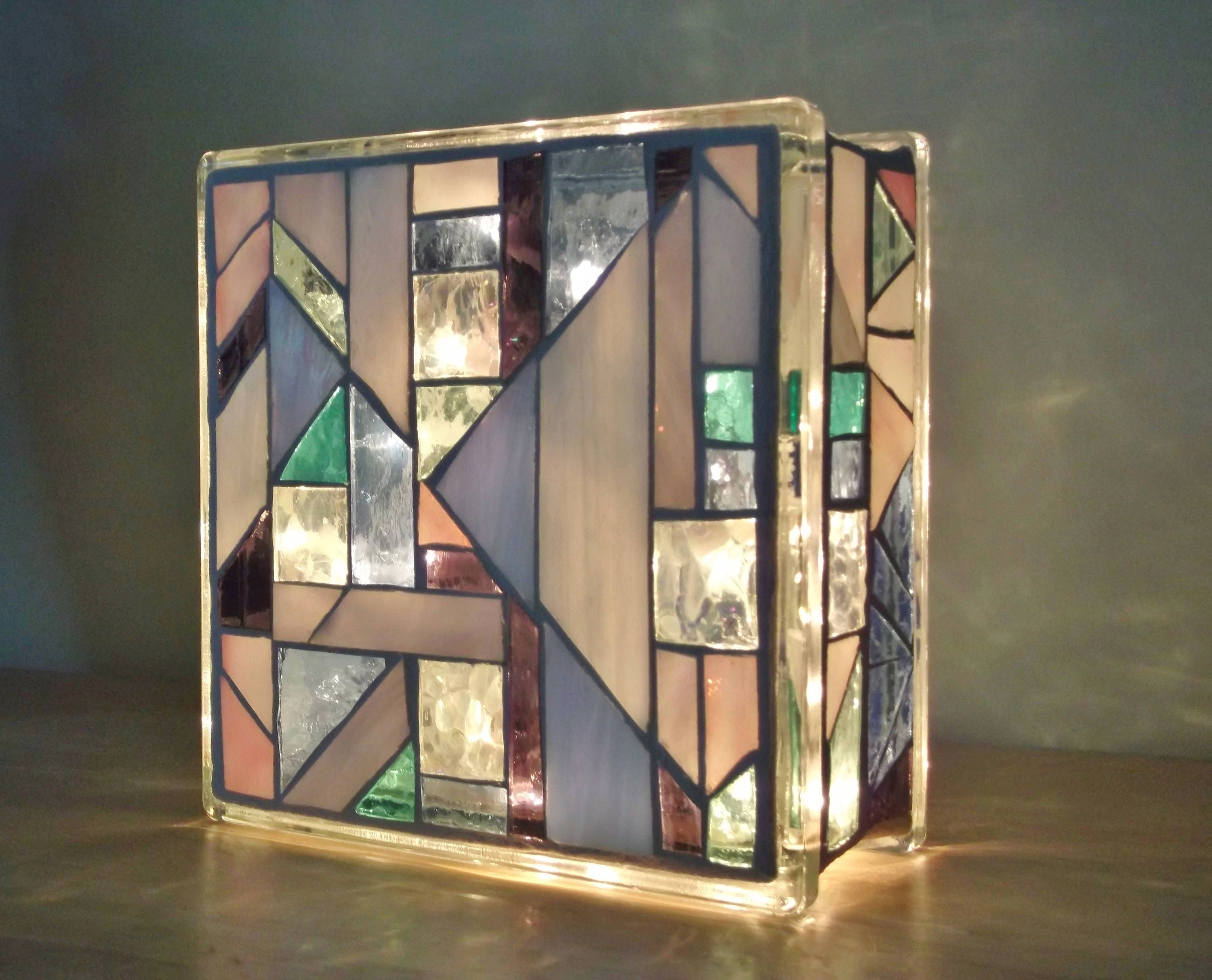 Mosaic Stained Glass Block Abstract Lamp Light Etsy