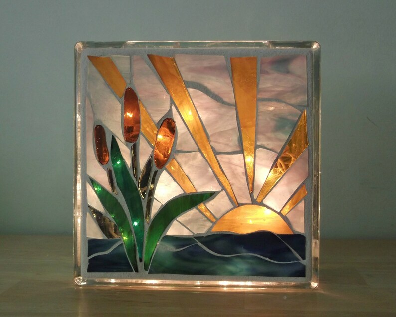Glass Block Mosaic Light Nightlight Lantern Stained Glass Etsy