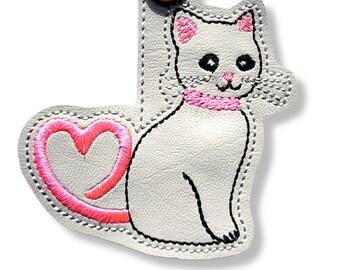 Cat with Heart Tail Key Chain, Charm, Key Fob, Zipper Pull, Snap Tab
