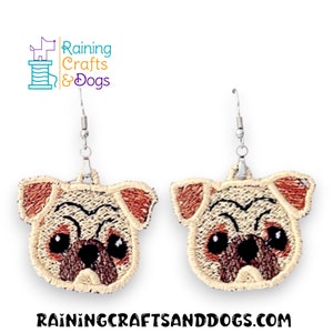 Pug Dog Earrings Free Standing Lace FSL Embroidered Pug Jewelry image 2
