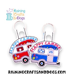 Happy Camper RV Key Chain Key Fob Zipper Pull, Snap Tab