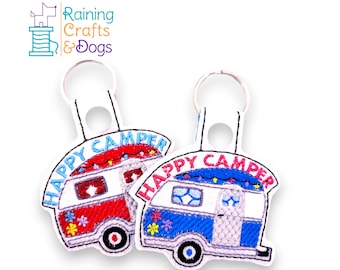 Happy Camper RV Key Chain Key Fob Zipper Pull, Snap Tab