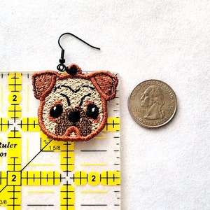 Pug Dog Earrings Free Standing Lace FSL Embroidered Pug Jewelry image 3