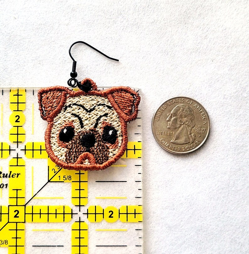 Pug Dog Earrings Free Standing Lace FSL Embroidered Pug Jewelry image 3