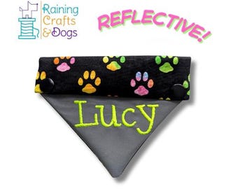 NEW! Personalized Reflective Dog Bandanas, Snap On