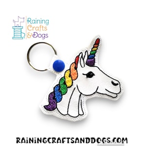 Rainbow Unicorn Key Chain, Bag Tag, Key Fob, Zipper Pull, Snap Tab