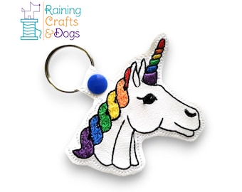 Rainbow Unicorn Key Chain, Bag Tag, Key Fob, Zipper Pull, Snap Tab