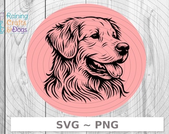Cara de perro golden retriever, arte lineal, SVG, PNG, descarga digital