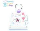 Sewing Machine with Initial Key Chain, Charm, Key Fob, Zipper Pull, Snap Tab