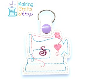 Sewing Machine with Initial Key Chain, Charm, Key Fob, Zipper Pull, Snap Tab