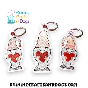 Gnome Holding Heart Key Chain, Key Fob, Zipper Pull, Snap Tab