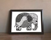 Elephant II Zentangle Art Print Digital Download