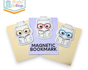 Marcador magnético de gato con gafas / Marcador de páginas magnético duradero