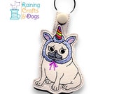 Unipug Pug in Unicorn Hat Dog Key Chain, Key Fob, Zipper Pull, Snap Tab