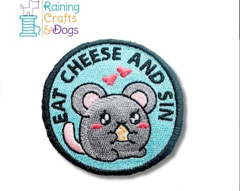 Eat Cheese and Sin Aufnäher | Lustiger Maus Aufnäher | 3 "Kreis gestickter Aufnäher