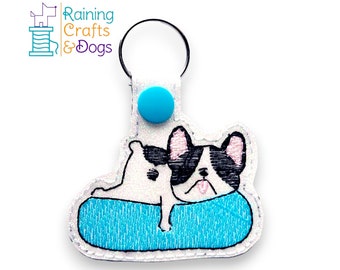 Floating Frenchie Key Chain, Charm, Key Fob, Zipper Pull, Snap Tab