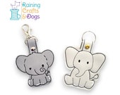 Elephant Key Chain, Key Fob, Zipper Pull, Snap Tab
