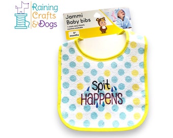 Embroidered Baby Bibs - Spit Happens - Pull Alarm to Sound - Newborn size bib